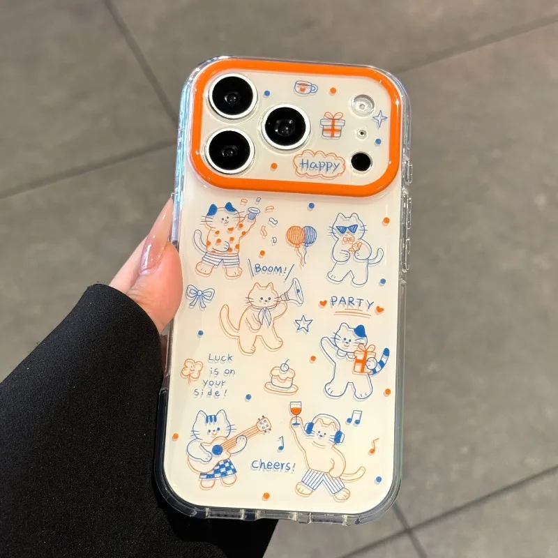 Фото Новый креативный чехол для iPhone 17 16 15 14 13 12 11 Pro Max с милым мультяшным рисунком кошки, минималистичная защитная задняя крышка №1
