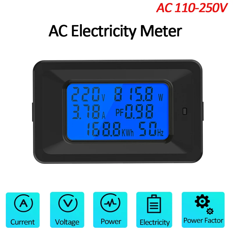 

AC 110-250V Digital LCD Display Voltmeter Ammeter Wattmeter AC Power Meter Voltage Current Power Energy Tester 20A/100A