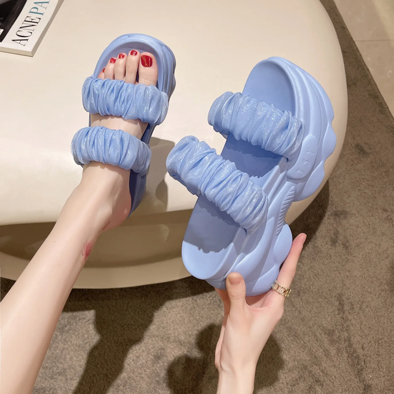 

Summer Pointed Toe Mule Shoes 2022 Women Slippers Women's Fashion Soft Sole Single Leather Slides Female Sandalias