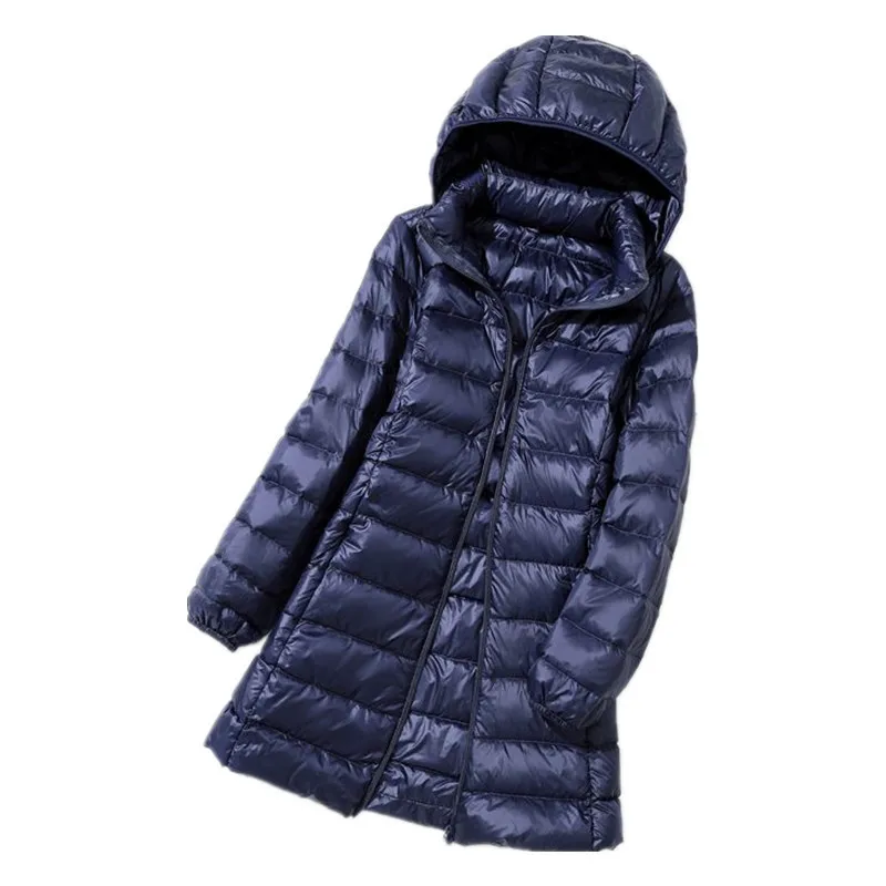 Winter Womens Down Jackets Long Ultra Light Thin Casual Coat Puffer Jacket Slim Remove Hooded Parkas