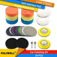 3 inch car polishing sanding discs buffing sponge pads kit with 14 inch shank backing pad soft interface pad woolen buffer pads