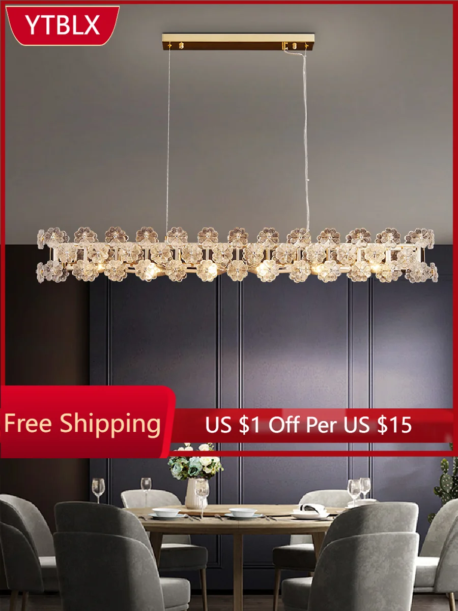 

Deluxe Crystal LED Restaurant Chandelier Nordic Restaurant Modern Light Creative Glass Floral Shape Family Lighting Design lamps