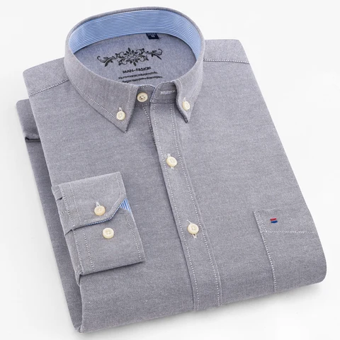 Moda masculina Manga longa Oxford Camise