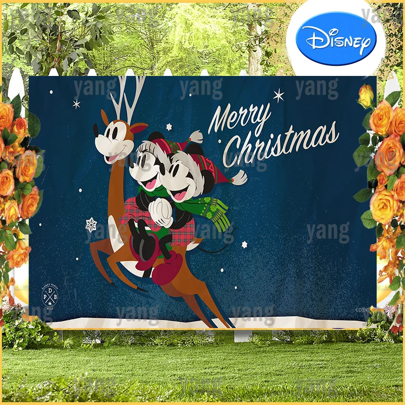 Enlarge Customs Banner Lovely Cartoon Riding Reindeer Santa Mickey Minnie Happy Christmas Party Night Backdrop Photography Background