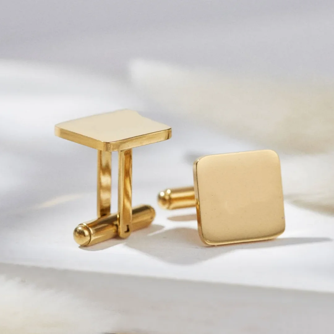 Запонки мужские из нержавеющей стали золотого цвета 1 пара