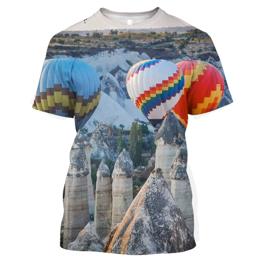 

Футболка мужская с круглым вырезом, удобная повседневная рубашка оверсайз с короткими рукавами, с 3D-принтом, с воздушным шаром в виде неба, д...