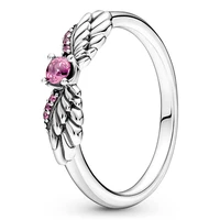 authentic 925 sterling silver sparkling angel wings with crystal ring for women wedding party europe pandora jewelry