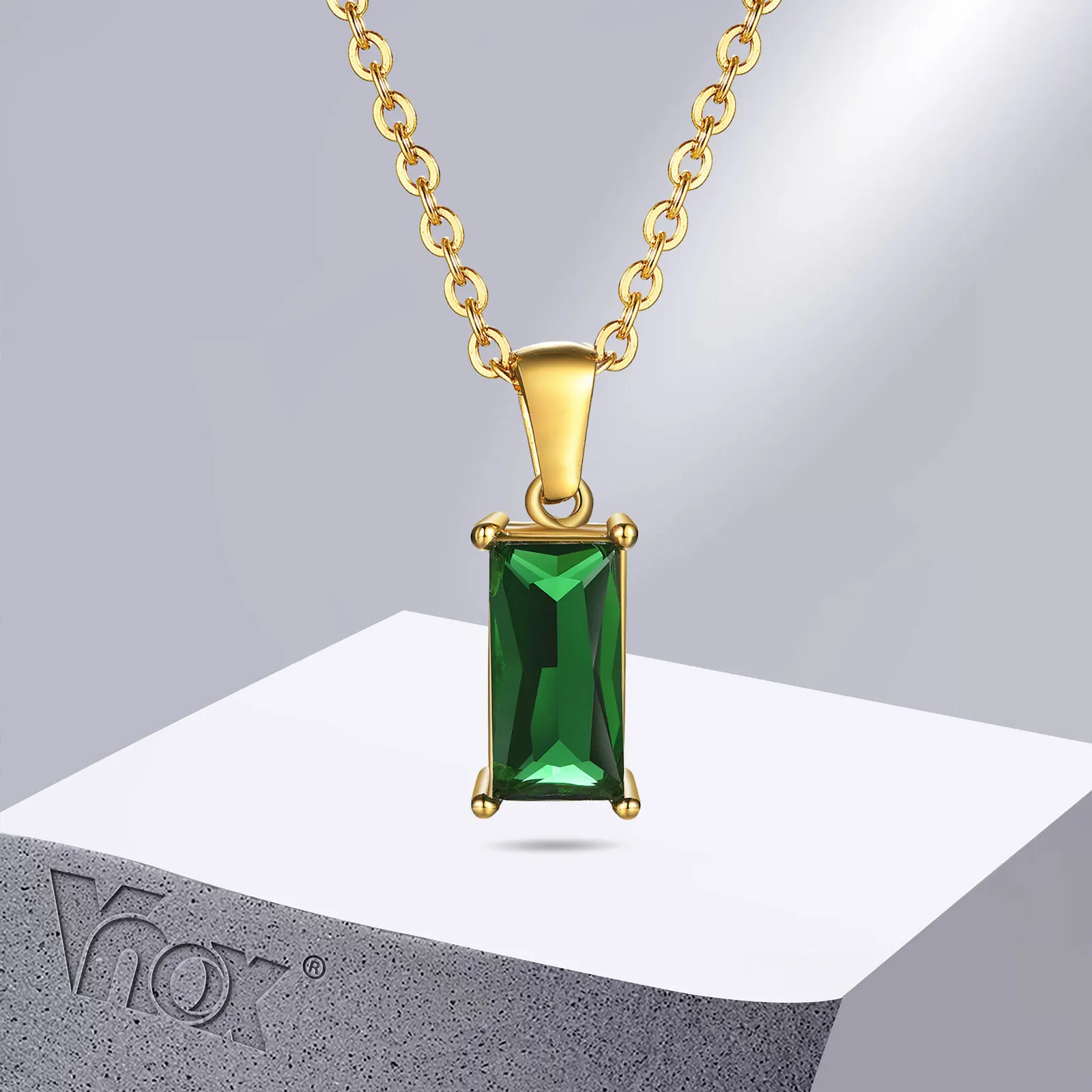 

Vnox Bling Square Cubic Zirconia Charm Necklaces for Women, Gold Color Stainless Steel AAA CZ Stone Pendant Collar Jewelry