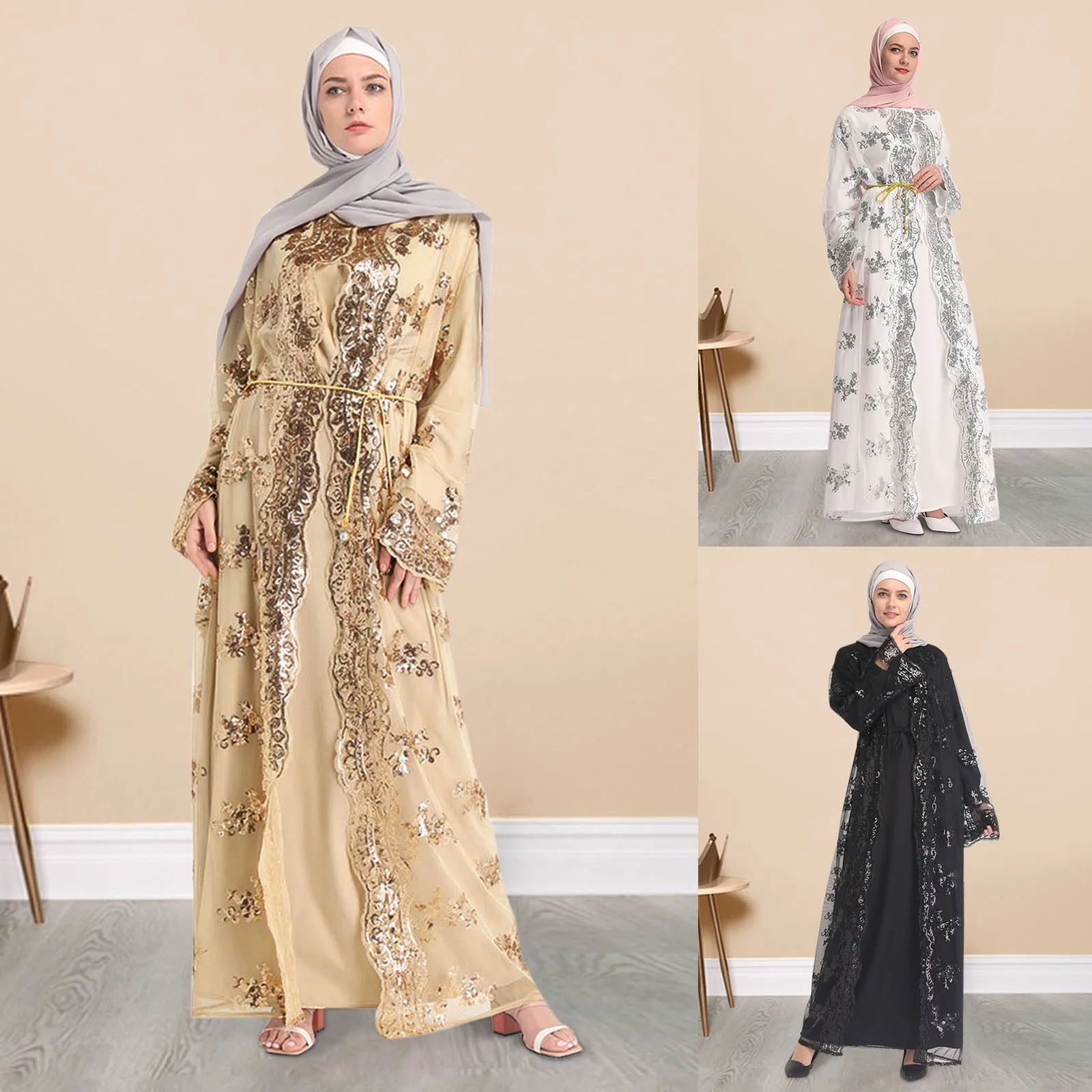

Cardigan Hollow Long Loose Islamic Kaftan Womens Out Abaya Sequin Cardigan Cardigan Muslim Cardigan Womens Retro Cardigan