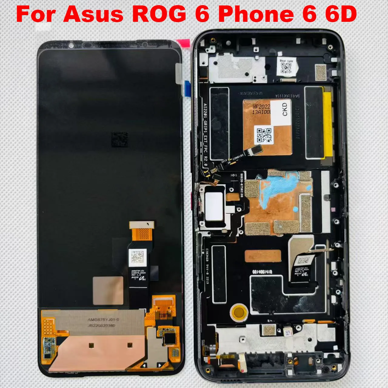 Фото 6,78 ''Amoled оригинальный 165 Гц для Asus ROG 6 Phone 6 6D AI2201C ЖК-экран + сенсорная панель дигитайзер с рамкой для ROG 6 Pro №1