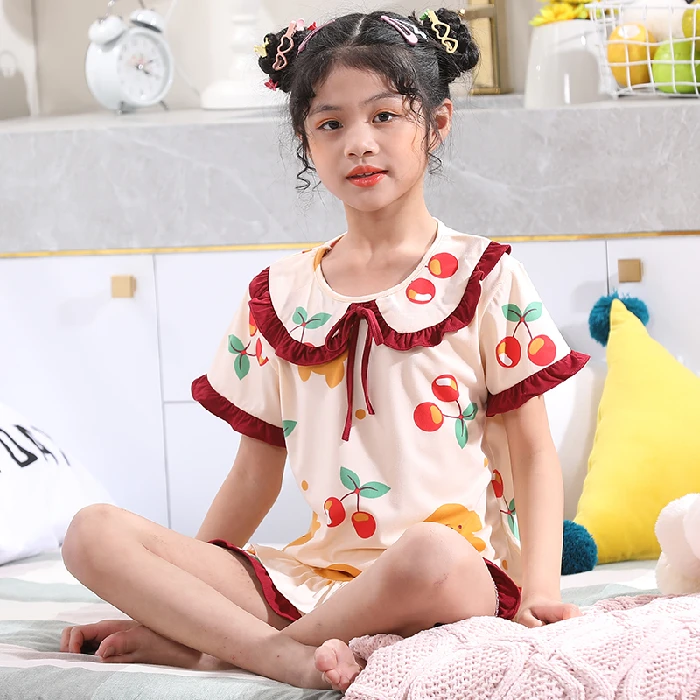 

Summer Short Pjs Kids New Listing 2022 Children Homesuit Girls Princess Sweet Pyjamas Set Kid Cartoon Doll Collar Sleepwear Suit