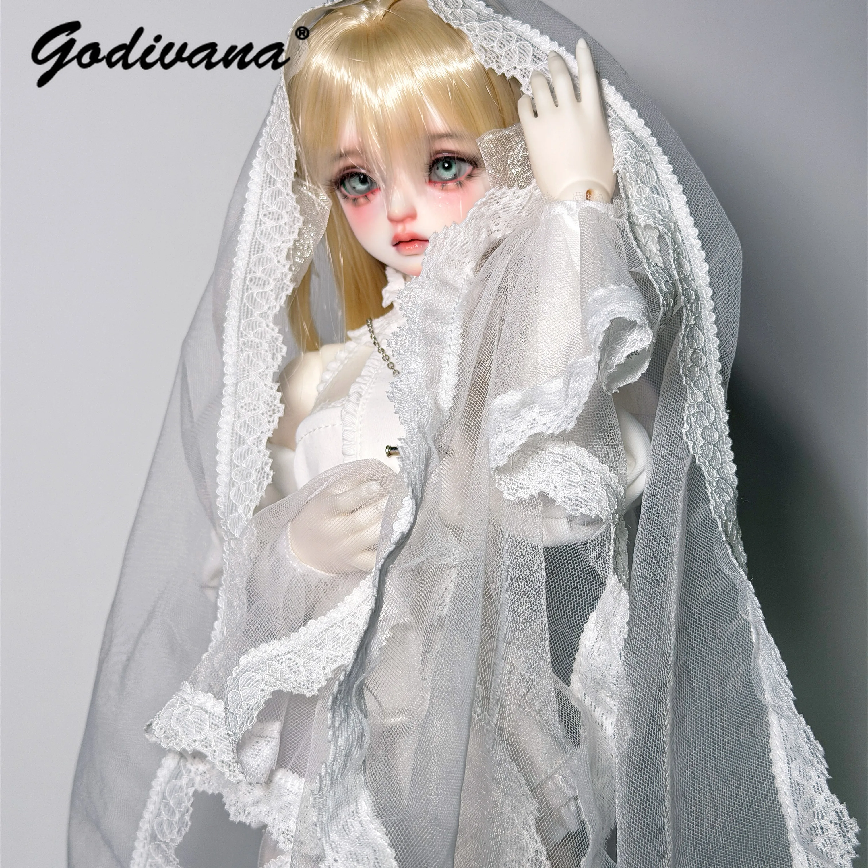 Готический костюм монахини для куклы BJD 14: белый кружевной вуаль и комбинезон с пышными рукавами, рюшами и тюлевыми чулками-нарукавниками. (art.: 3920dcd13f24e) - 3920dcd13f24e