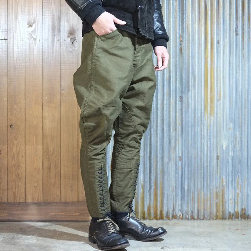 Army green and black breeches, skinny pants, retro workwear, couples, casual pants, trendy men's leggings, cotton knight pants