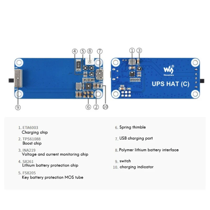 Модуль ИБП Waveshare для источника питания Raspberry Pi Zero с аккумулятором поддерживает