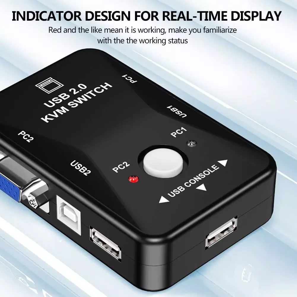 

New 1080P USB KVM Switch Box with 2 Ports 2 in 1 VGA Out Manual Switcher for Computer PC Laptop Monitor Keyboard Mouse Control