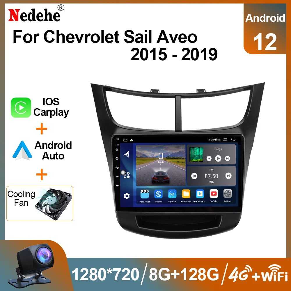 Автомагнитола 9 дюймов, Android 12, для Chevrolet Sail Aveo 2015- 2019, мультимедийный видеоплеер, автомагнитола, GPS, Carplay, IPS экран