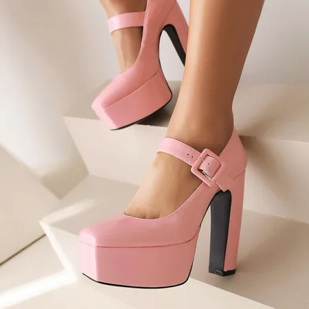 

Туфли на высоком каблуке, квадратный носок, толстая подошва, минималистичные, для свадьбы, банкета, большой размер