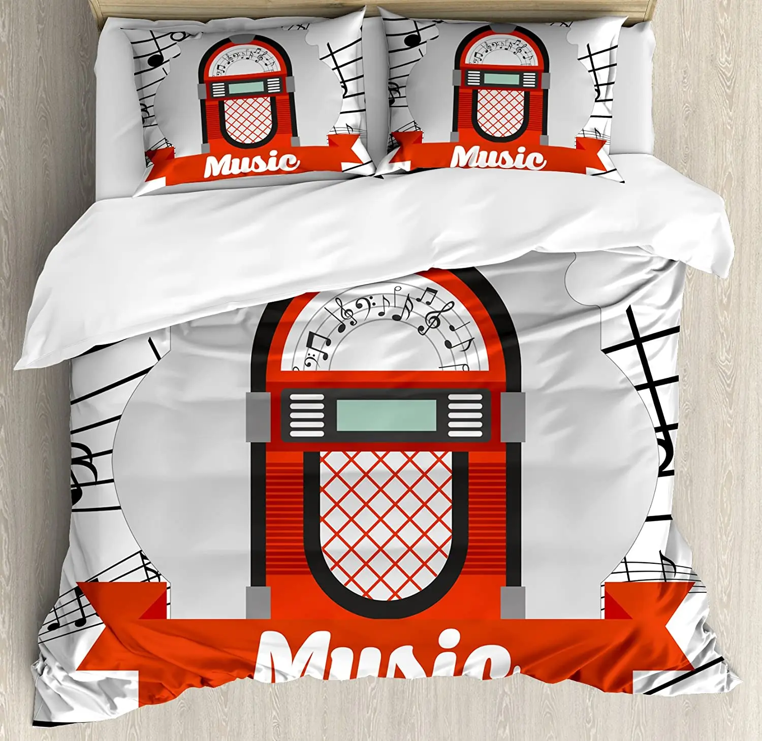 

Комплект постельного белья Jukebox для спальни, кровати, дома, старое винтажное музыкальное радио, мультипликационное изображение, пододеяльн...