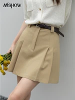 mishow 2022 summer womens skirt korean solid high waist slim vintage a line mini skirt office lady female clothes mxb22b0312