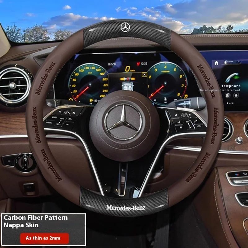 

Для Mercedes-Benz A B C E S V R-Class C43 CLA GLA GLB GLC GLK SLK SL Vito Автомобильный противоскользящий кожаный чехол на руль из углеродного волокна