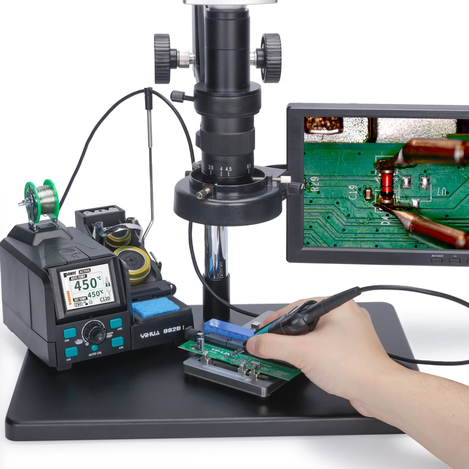 YIHUA 982D-I паяльная станция с быстрым нагревом C120 горячий пинцет железной ручкой
