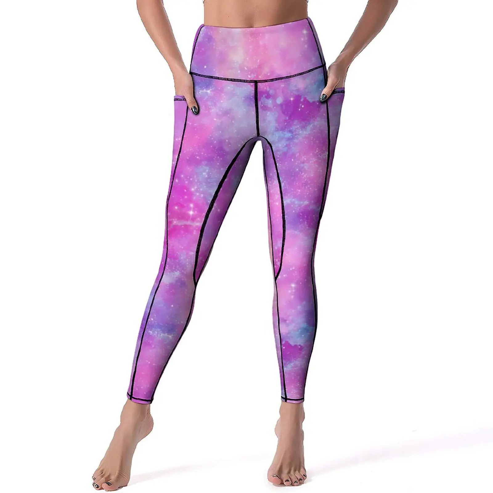 

Galaxy Design Yoga Pants Sexy Pink And Blue Graphic Leggings High Waist Running Leggins Women Vintage Quick-Dry Sport Legging