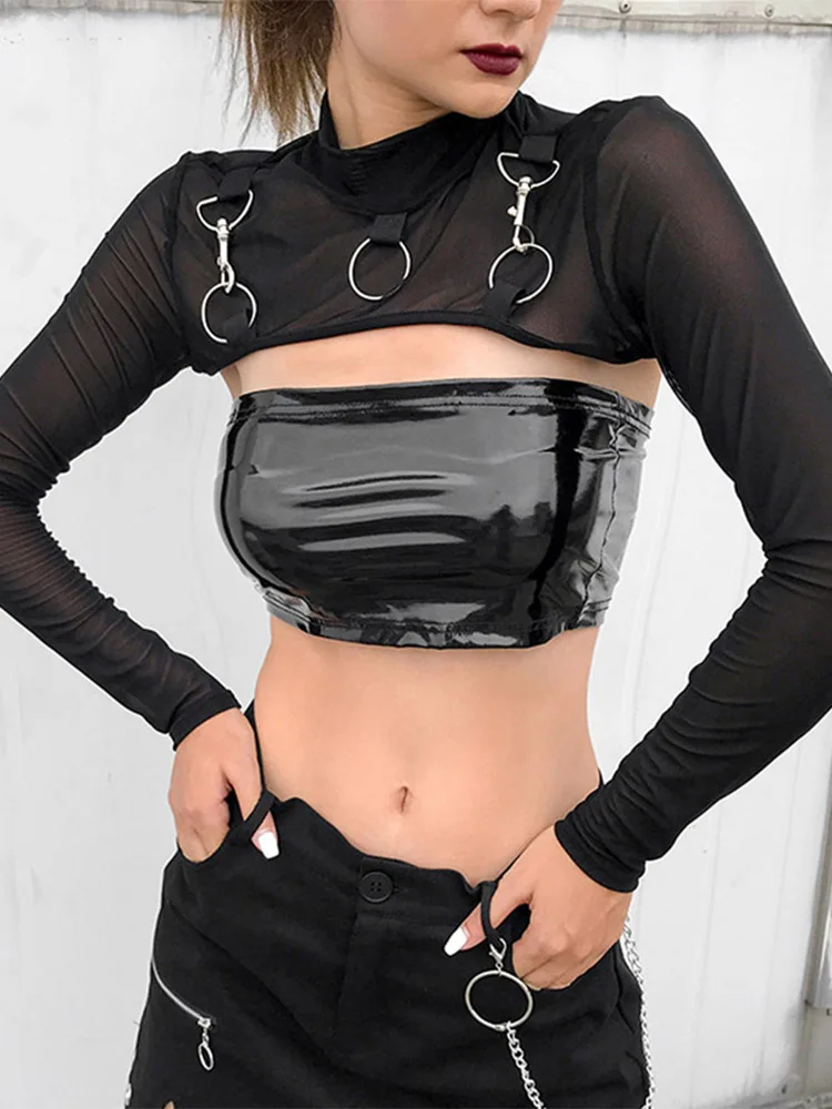 Женская футболка в стиле хип-хоп Готическая женская короткая кружевная