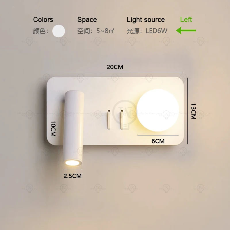 

Белая настенная лампа с подсветкой, регулируемая настенная лампа с вращением на 350 градусов, прикроватная настольная лампа для чтения для отеля, спальни, кабинета с переключателем