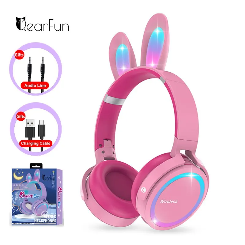 

Cute Kids headphones Wireless for Children Girls Pink RGB smartphone Bluetooth Headset with Microphone Gift for iphone Android