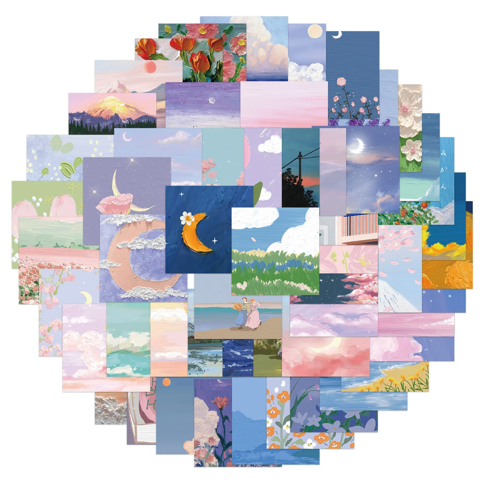 

50pcs Ins Landscape Oil Painting Drawings Graffiti Stickers Suitcase Notebook Waterproof Stickers