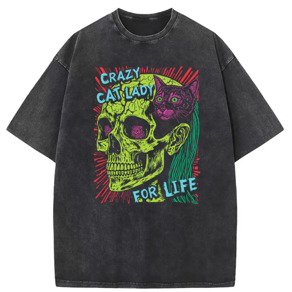

Grunge Cat Tshirt Skull Camisa Funny Long Sleeve Tshirt Washed Autumn Classic Vintage Men Halloween Sweatshirts T Shirt Cool