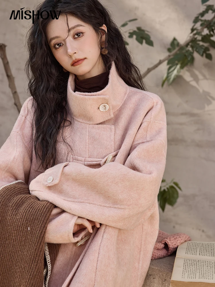 Двухстороннее шерстяное бархатное пальто с лацканами на пуговицах коровьим