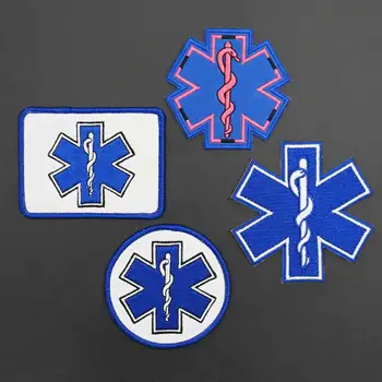 Star of Life Emergency Medical Sign Embroidery Patches Hook Backing Badge for Clothes Accessories Appliques 1