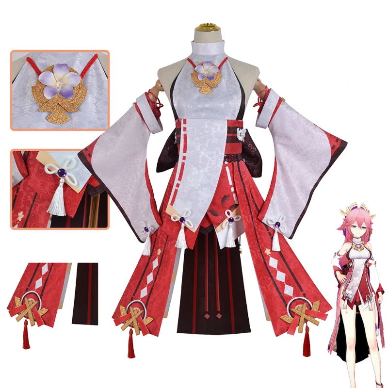 

Костюм для косплея Genshin Impact Yae Miko Guuji Yae, полный комплект, парик для косплея, длинные волосы, костюмы для Хэллоуина и вечеринки
