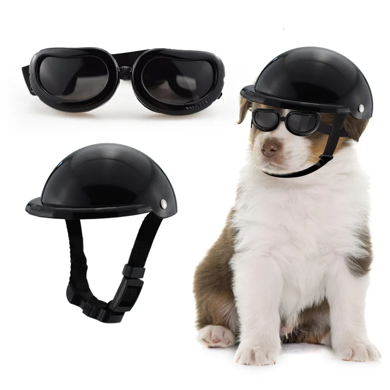 

Handsome Cute Pet Motorcycle Helmet With Sunglasses Pet Toy Hat Dog Cat Head Protection Pet Supplies Size S / M / L