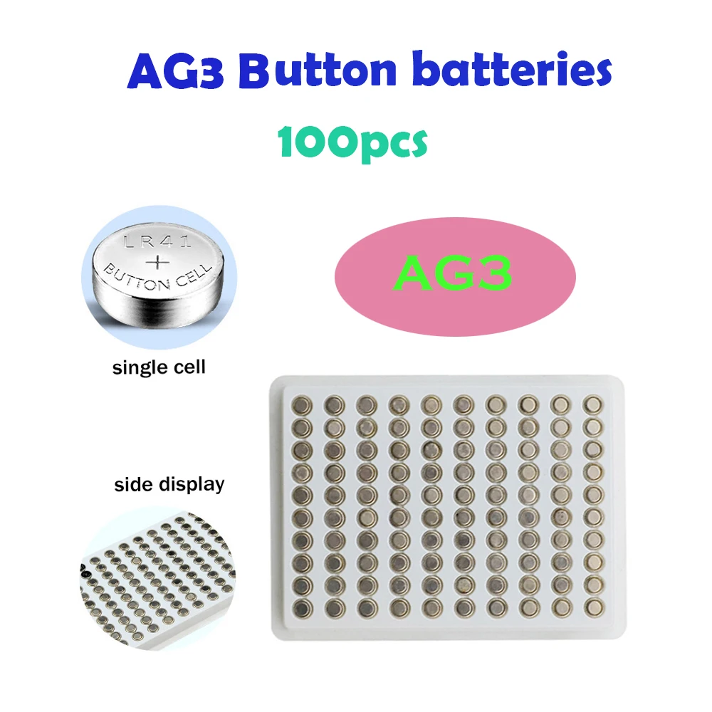 

AG3 100 шт. литий-ионная батарейка 35 мА · ч SR41 192 1,55 В щелочная L736 384 392 CX41 SR41SW LR41 кнопочная батарейка для часов, игрушек, пультов