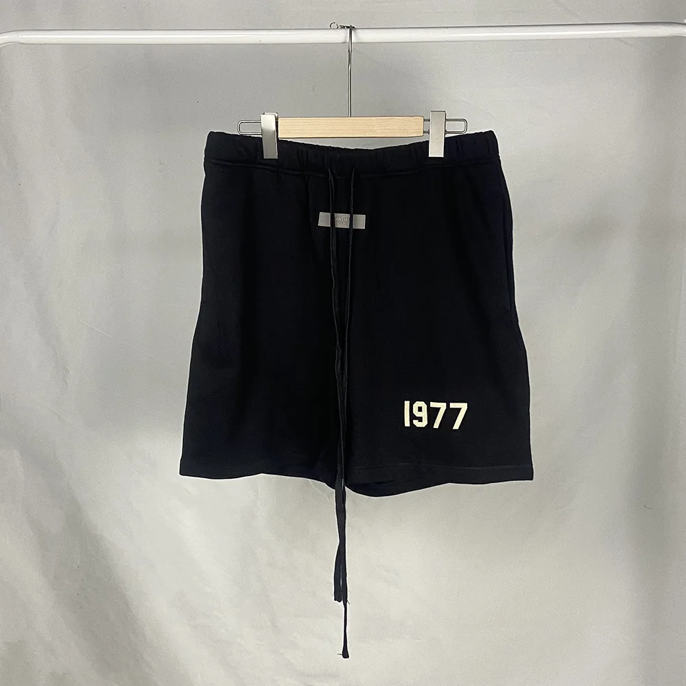 

Men's Solid Color Shorts Fashion Street Style Cotton Velvet Continental Oversized Flocking 1977 Alphabet Print Five Pants