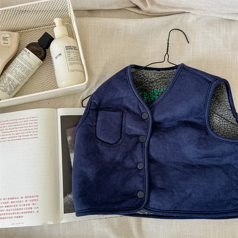 4597 Купите 2 шт. оптовая продажа детский жилет 2024 осенне-зимний корейский меховой с