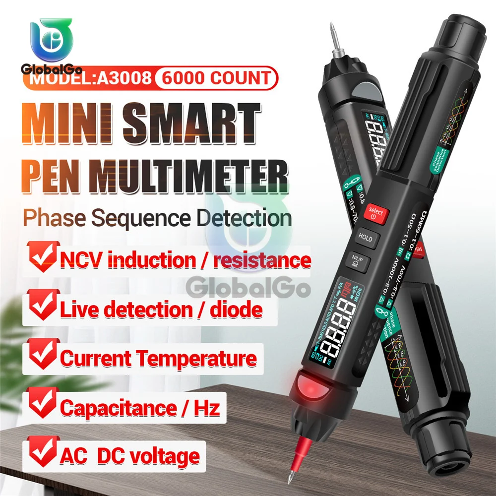 

A3008 Digital Multimeter Test Pen Auto Intelligent Sensor 6000 Counts electrical AC/DC NonContact Voltage Meter Multimetre