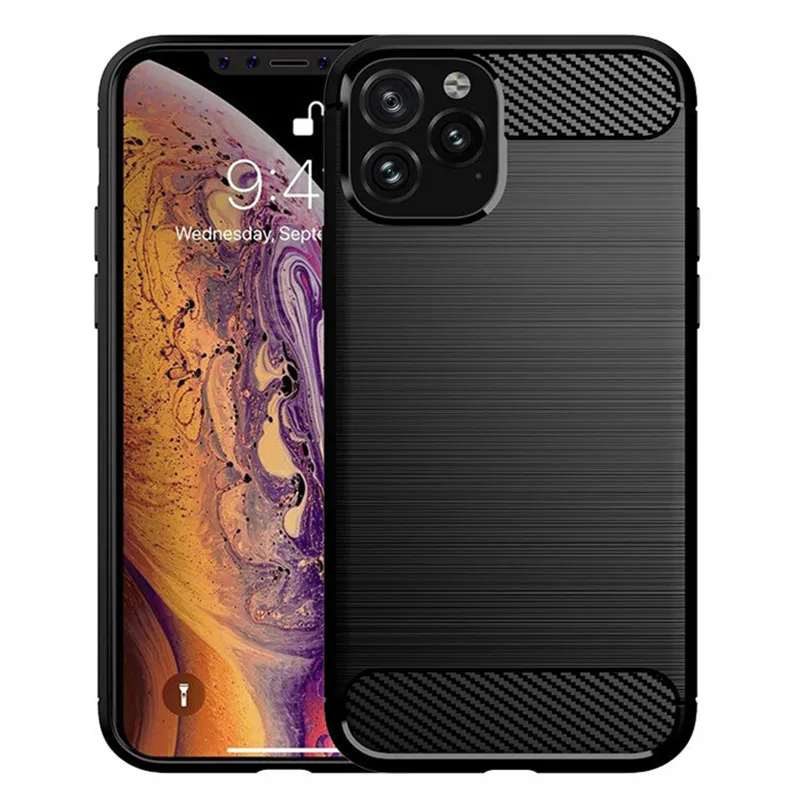 

Brushed Texture Case For iPhone 11pro Max Silicone Cases for apple iphone 11 pro Luxury Carbon Fiber Soft TPU Phone Cover