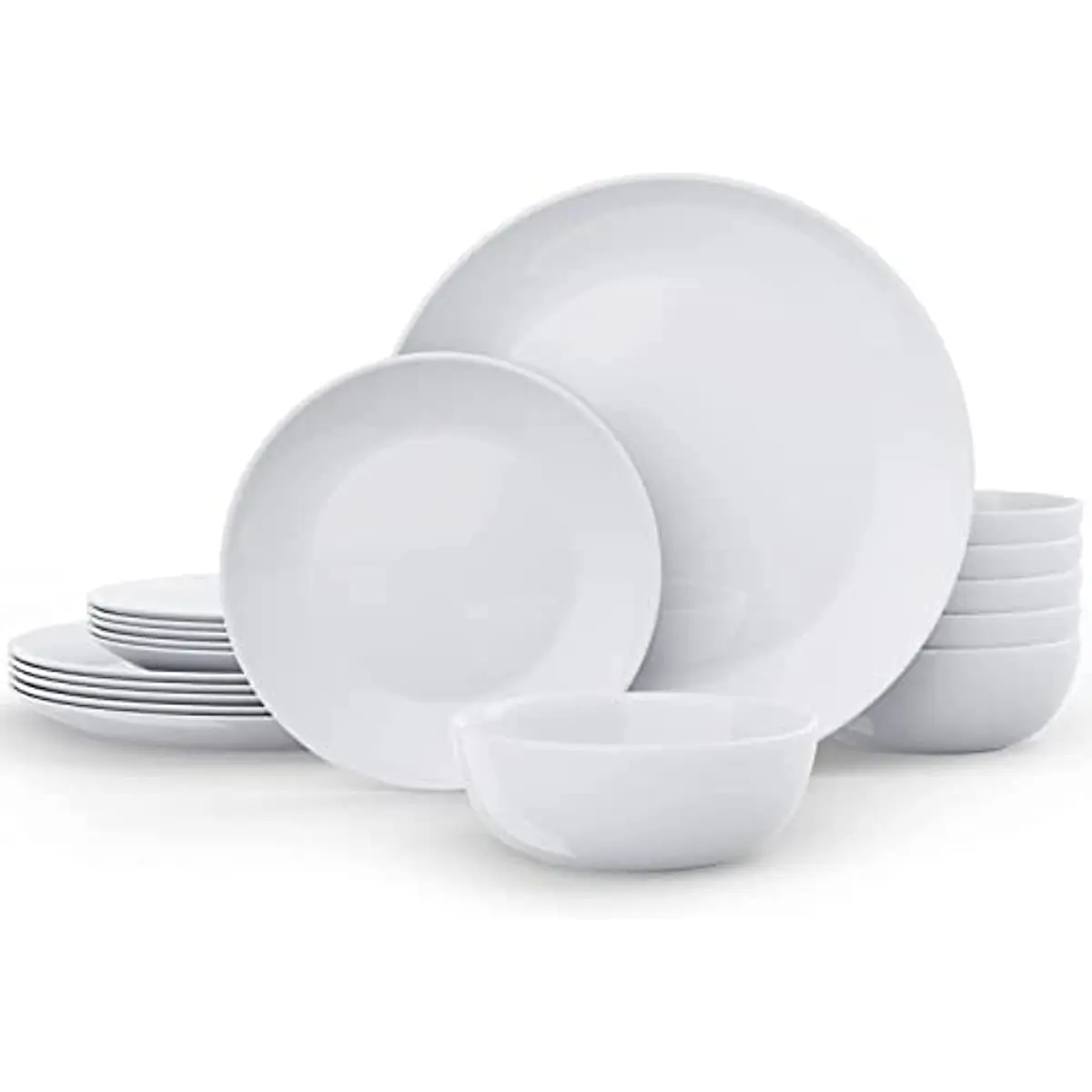 

Dinnerware Set 18-piece Opal Dishes Sets Service for 6 Plates Bowls 5.5" Break and Crack Resistant Dish Sets Round