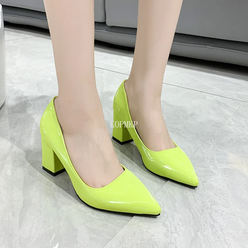 

2022 New Green High Heels Pumps Pointed Toe Slip on Women High-Heeled Shoes Sexy Ladies Stripper Heels Shoes Ladies Dress Shoes