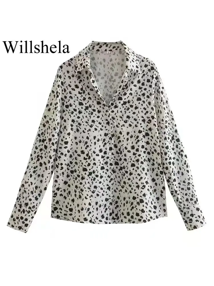 

Willshela Женская модная однобортная блузка с принтом, винтажная женская рубашка с отворотом и длинными рукавами
