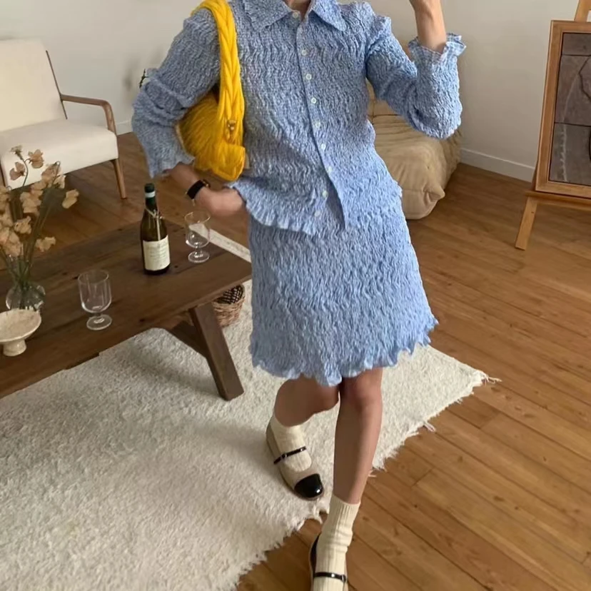 

127221 127222 Fashion Classic Trendy Luxury Designer Women Summer Autumn Pleated Plaid Slim Elastic Short T-shirt Skirt Set