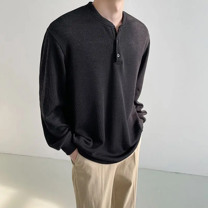 Мужская футболка с длинным рукавом и воротником Генри