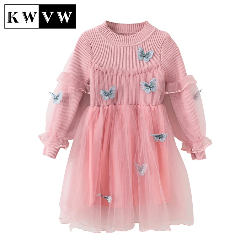 

Новинка, весенне-осеннее Модное детское платье KWVW, разноцветная сетчатая юбка принцессы для девочек