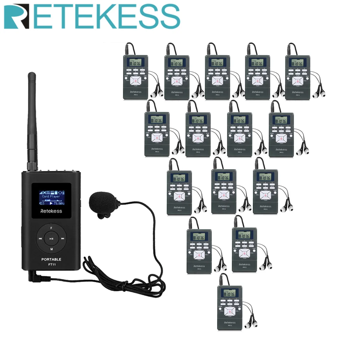 

Retekess FT11 FM Transmitter FM Radio Receiver PR13 Wireless Voice Transmission System Tour Guide Meeting Training 5/10/15pcs