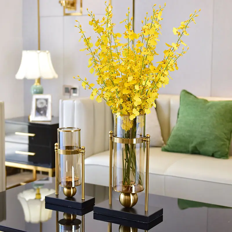 

European Light Luxury Metal Glass Transparent Vase Home Living Room Flower Arrangement TV Cabinet Dining Table Flower Decoration