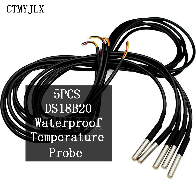 5pcs DS1820 Temperature Sensor Waterproof DS18b20 Temperature Probe 1M 2M 3M 5M Temperature Sensor 18B20 For Arduino DIY Kit