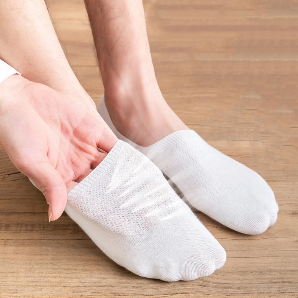 Cotton Men Socks Solid Color Silicone Non-slip Low Cut Boat Socks Antibacterial Deodorant Summer Thin Invisible No Show Socks